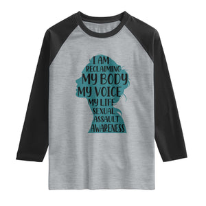 Sexual Assault Awareness Raglan Shirt Women Support Survivors TS14 Heather Gray Black Print Your Wear