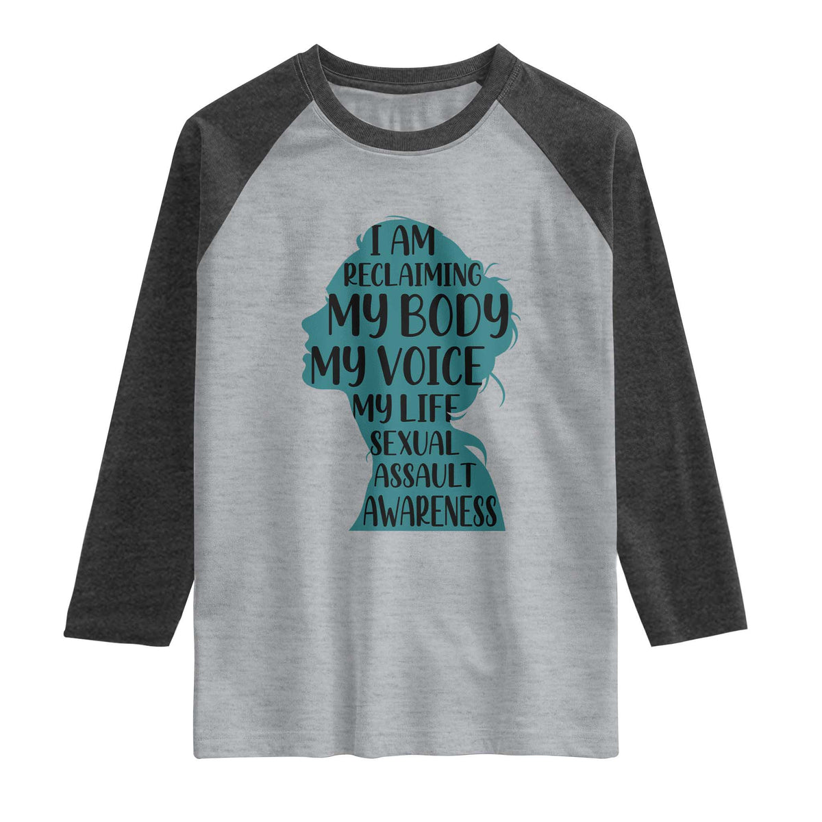 Sexual Assault Awareness Raglan Shirt Women Support Survivors TS14 Heather Gray Heather Charcoal Print Your Wear