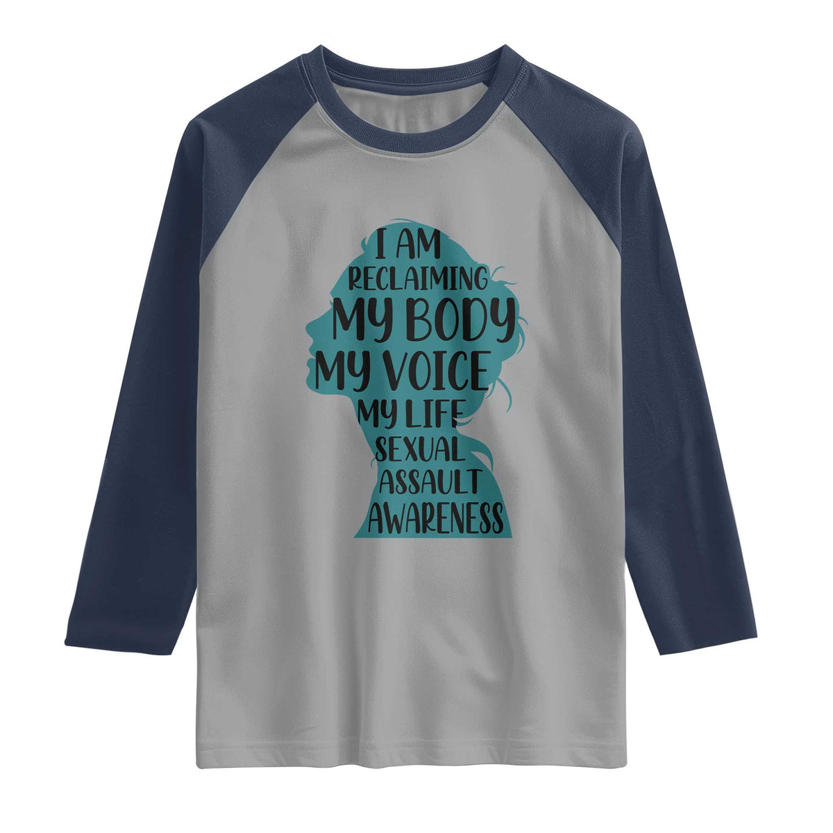 Sexual Assault Awareness Raglan Shirt Women Support Survivors TS14 Sport Gray Navy Print Your Wear