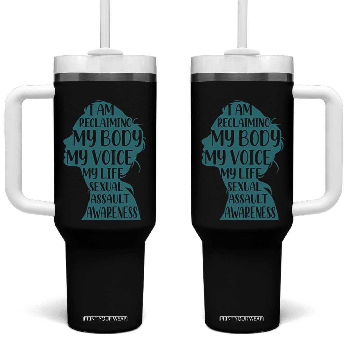 Sexual Assault Awareness Tumbler With Handle Women Support Survivors TS14 One Size: 40 oz Black Print Your Wear