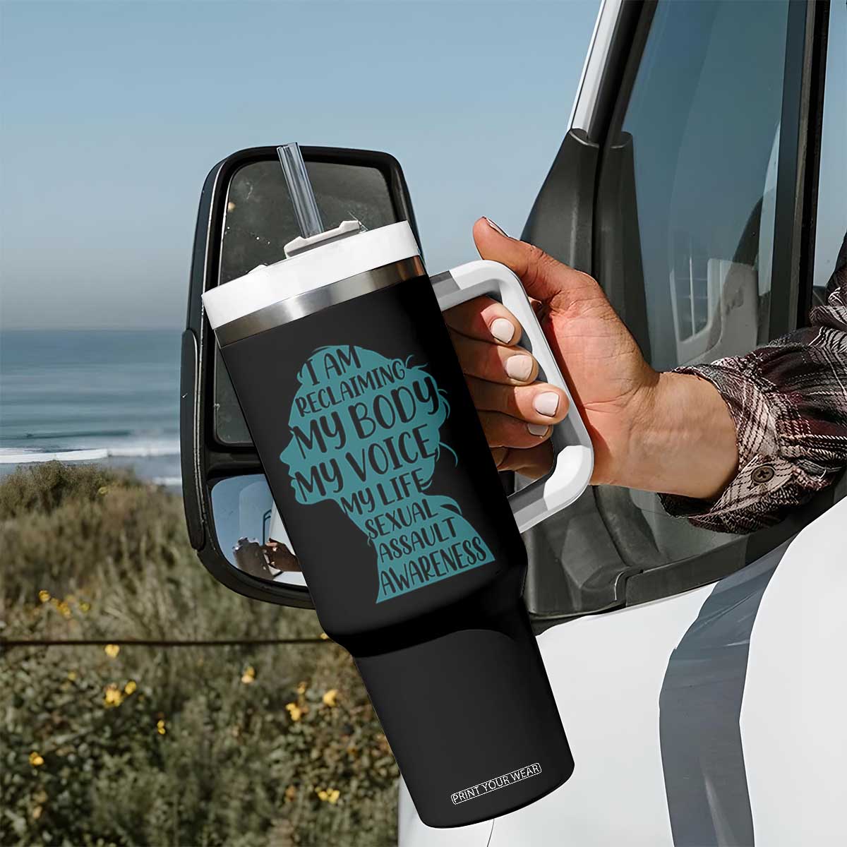Sexual Assault Awareness Tumbler With Handle Women Support Survivors TS14 Print Your Wear