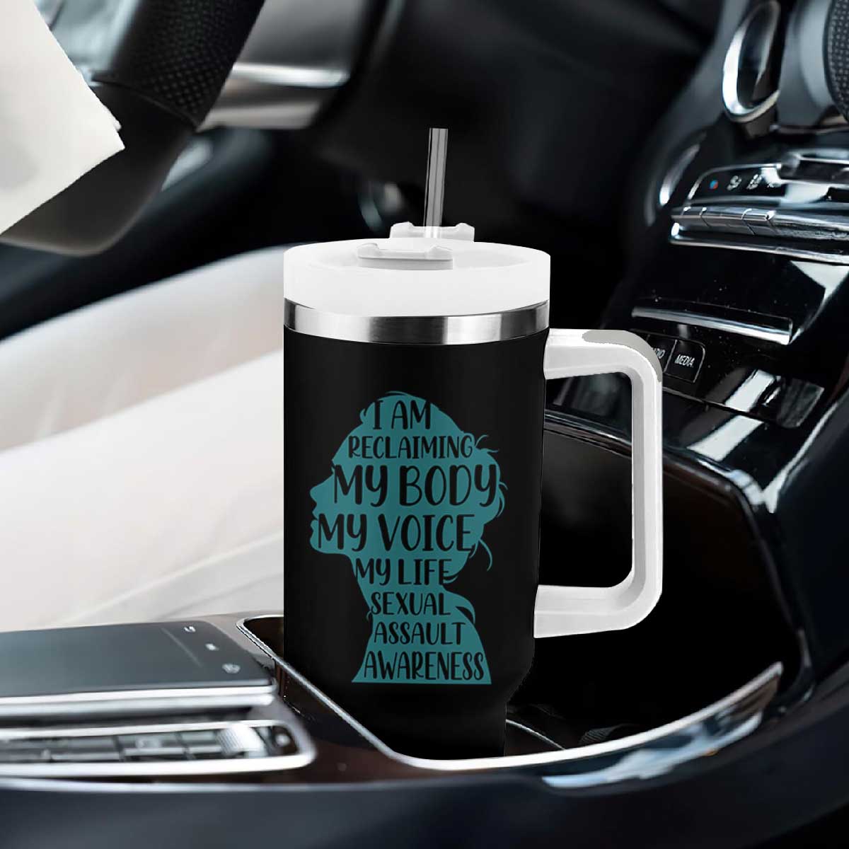 Sexual Assault Awareness Tumbler With Handle Women Support Survivors TS14 Print Your Wear