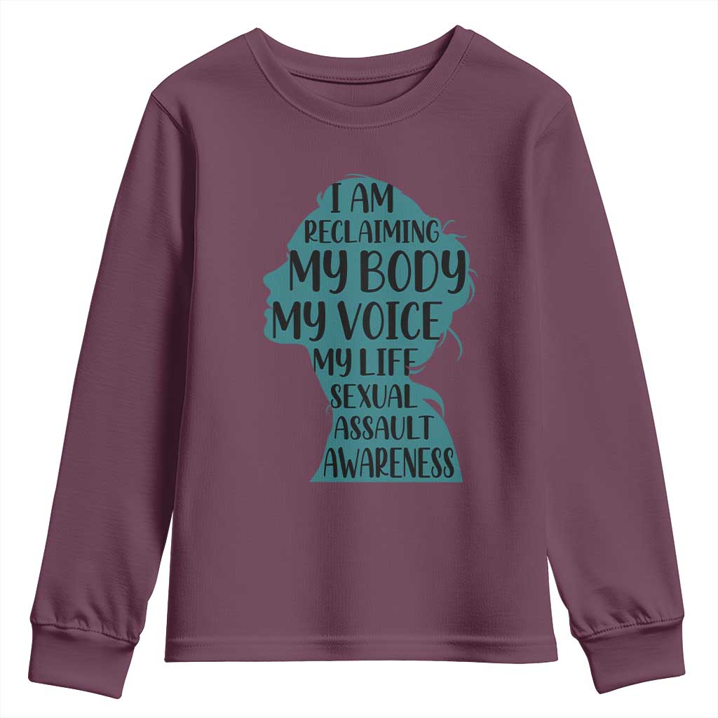 Sexual Assault Awareness Youth Sweatshirt Women Support Survivors TS14 Maroon Print Your Wear