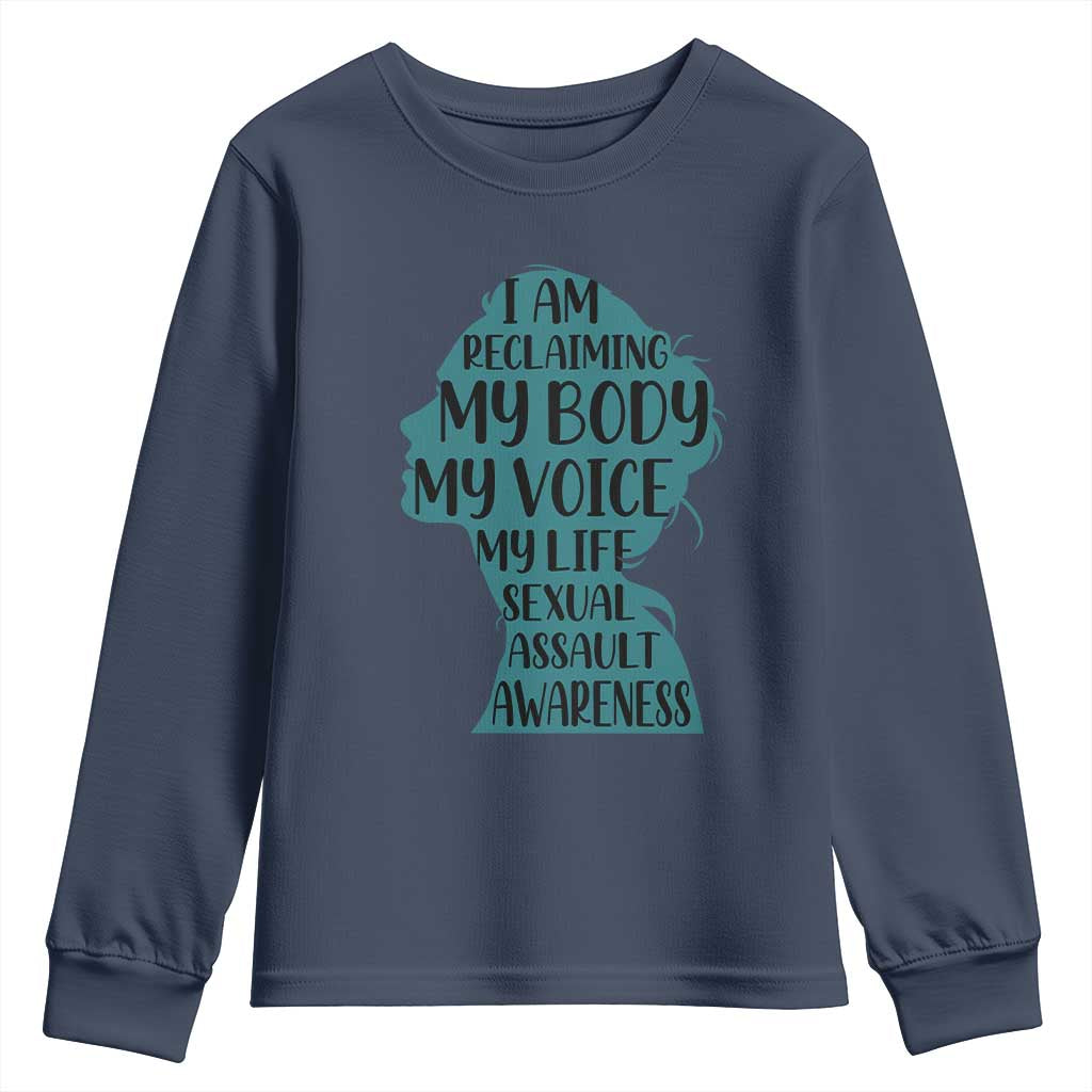 Sexual Assault Awareness Youth Sweatshirt Women Support Survivors TS14 Navy Print Your Wear