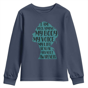 Sexual Assault Awareness Youth Sweatshirt Women Support Survivors TS14 Navy Print Your Wear