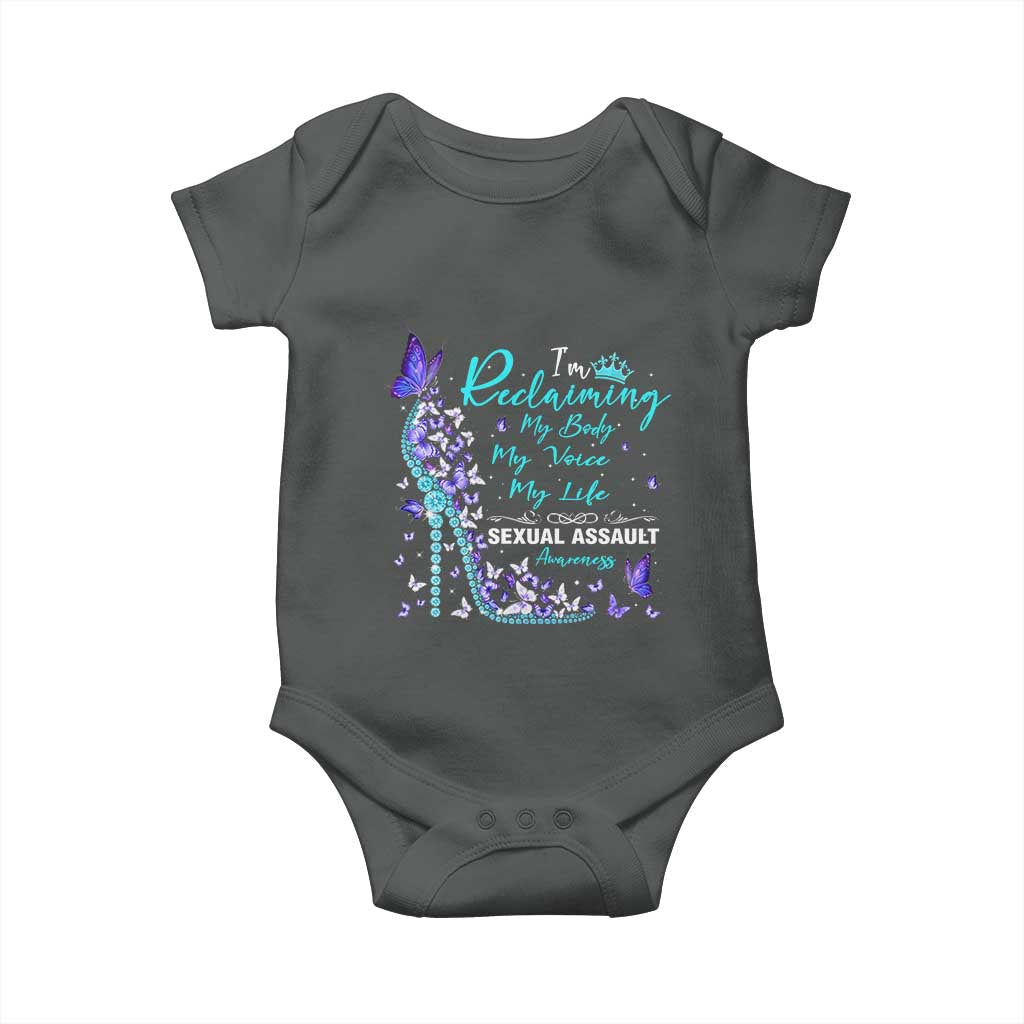 Sexual Assault Awareness Baby Onesie I Am Reclaiming My Body My Voice My Life TS14 Dark Heather Print Your Wear