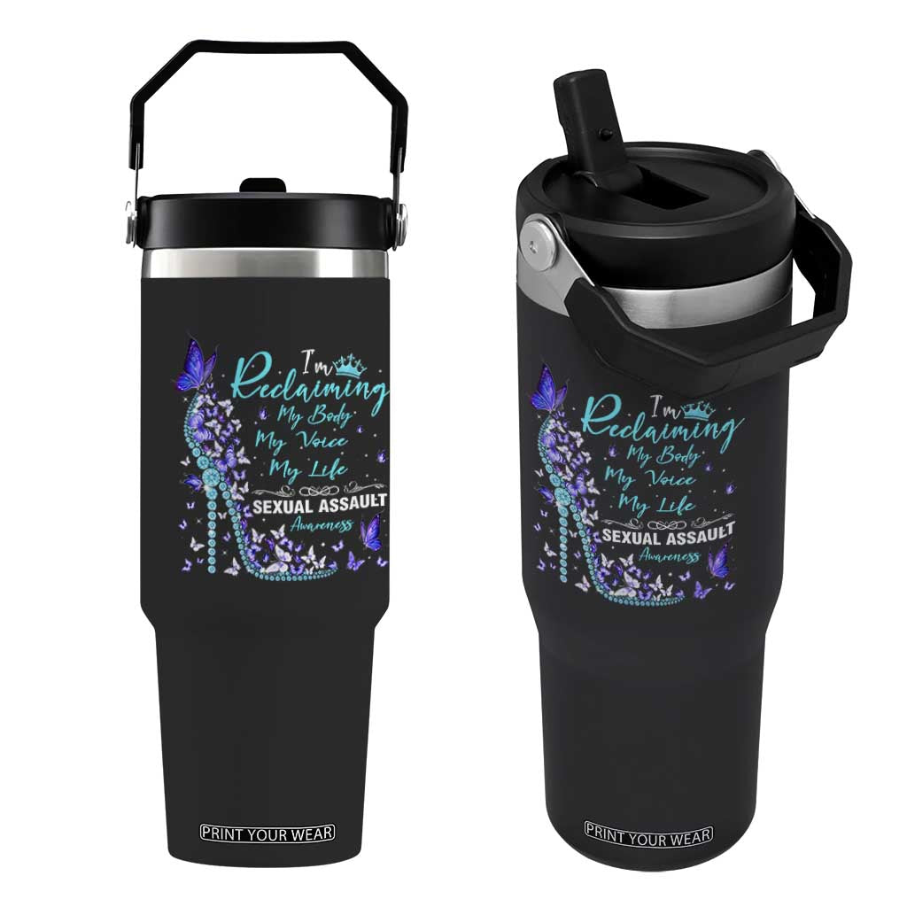 Sexual Assault Awareness Flip Straw Tumbler I Am Reclaiming My Body My Voice My Life TS14 One Size: 30 oz Black Print Your Wear
