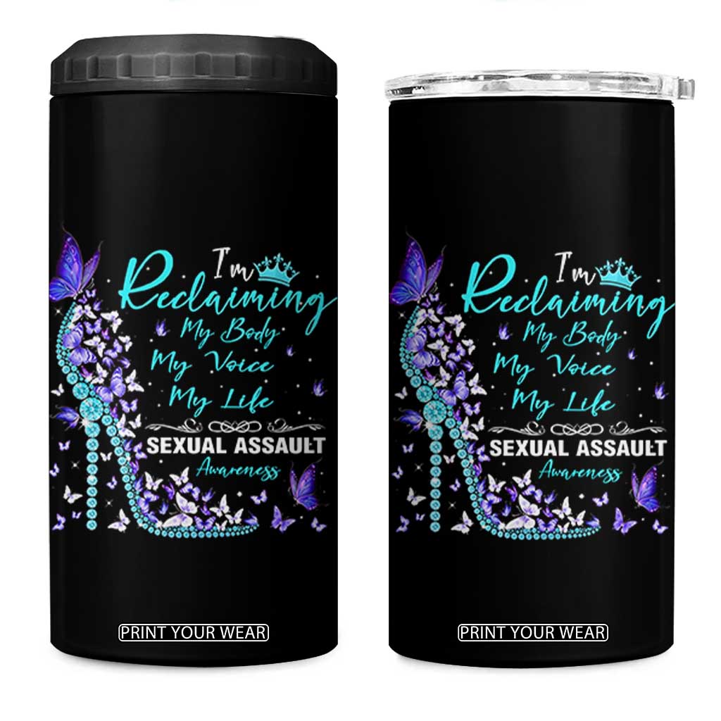 Sexual Assault Awareness 4 in 1 Can Cooler Tumbler I Am Reclaiming My Body My Voice My Life TS14 One Size: 16 oz Black Print Your Wear