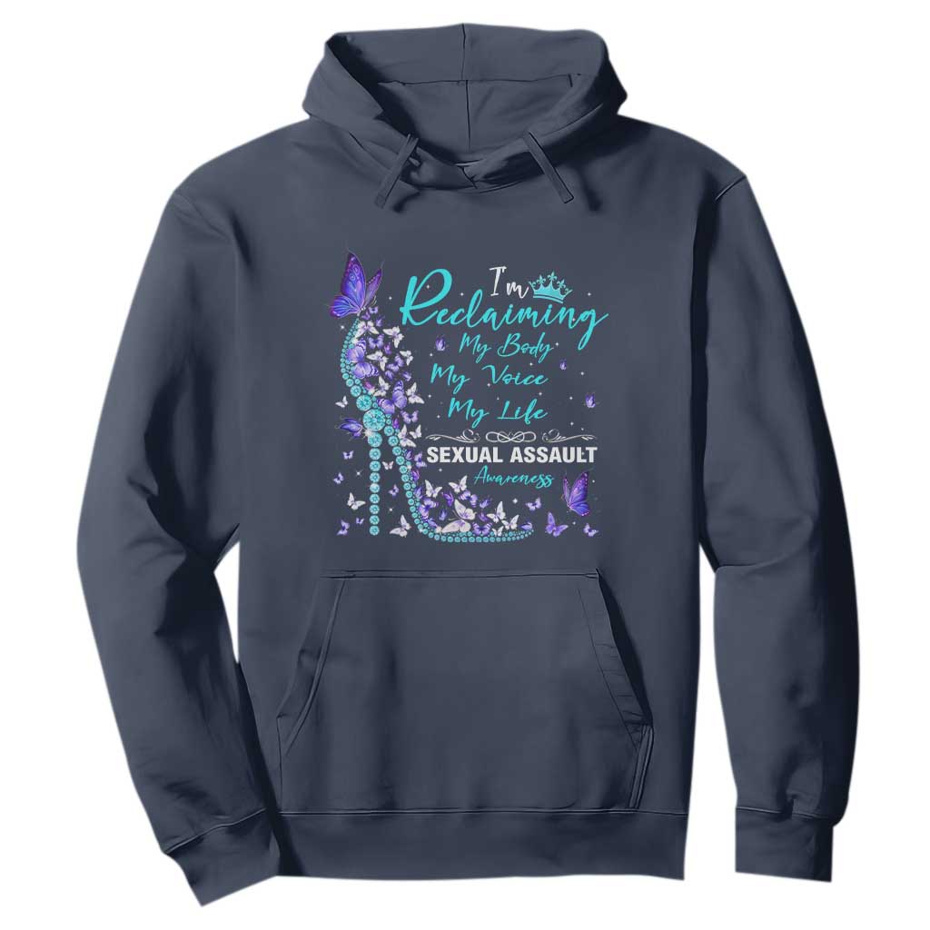 Sexual Assault Awareness Hoodie I Am Reclaiming My Body My Voice My Life TS14 Navy Print Your Wear