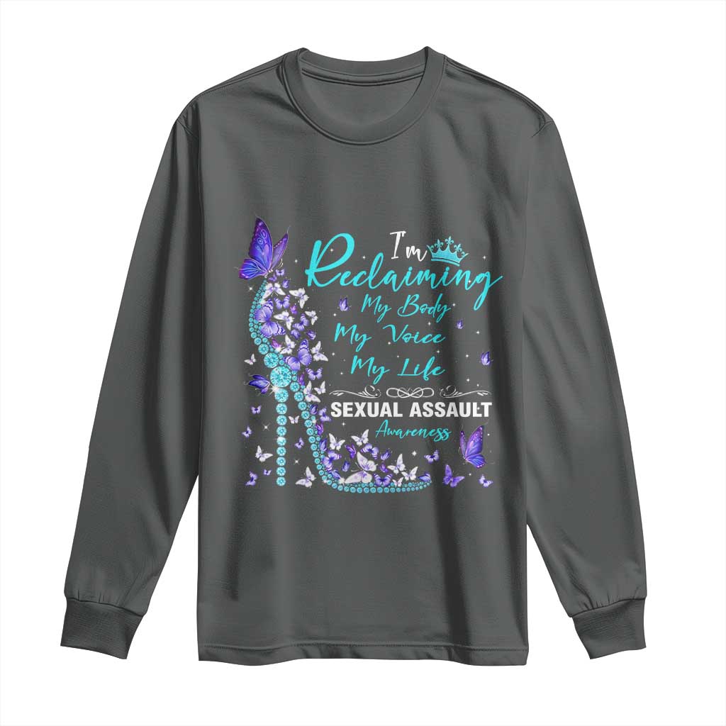 Sexual Assault Awareness Long Sleeve Shirt I Am Reclaiming My Body My Voice My Life TS14 Dark Heather Print Your Wear