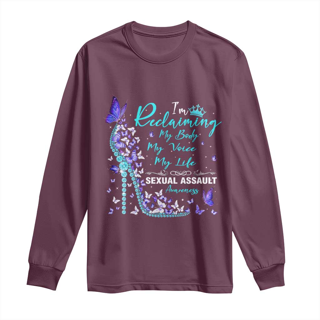 Sexual Assault Awareness Long Sleeve Shirt I Am Reclaiming My Body My Voice My Life TS14 Maroon Print Your Wear