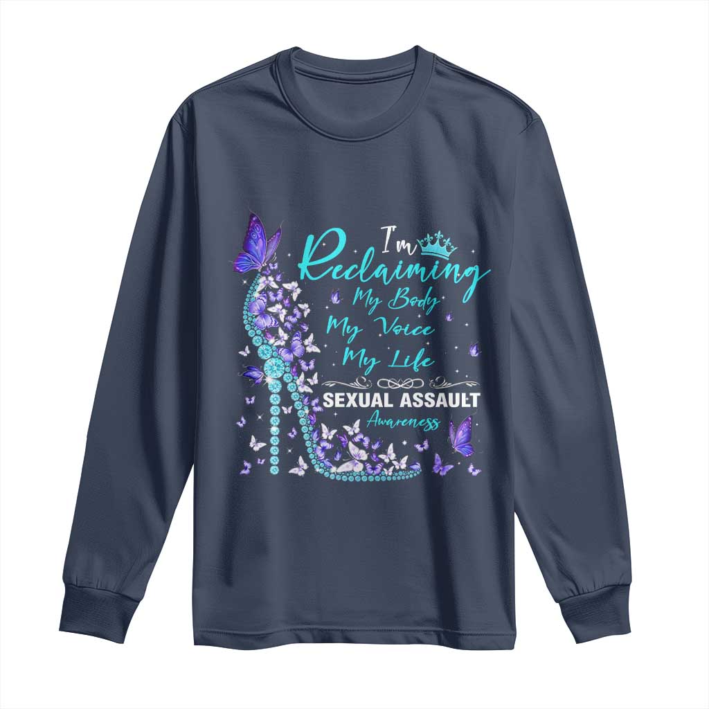 Sexual Assault Awareness Long Sleeve Shirt I Am Reclaiming My Body My Voice My Life TS14 Navy Print Your Wear