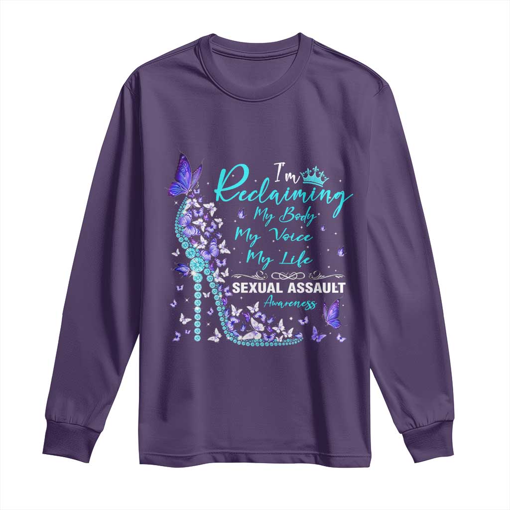 Sexual Assault Awareness Long Sleeve Shirt I Am Reclaiming My Body My Voice My Life TS14 Purple Print Your Wear