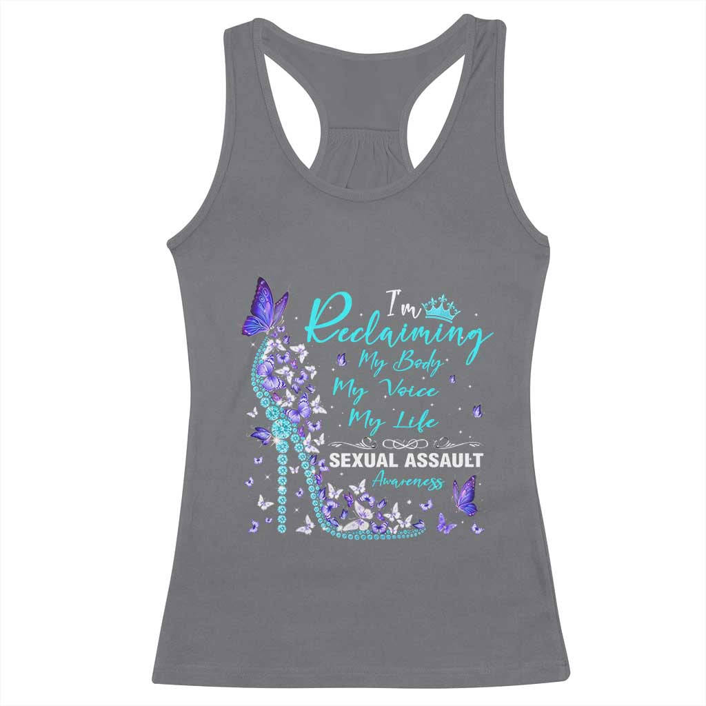 Sexual Assault Awareness Racerback Tank Top I Am Reclaiming My Body My Voice My Life TS14 Charcoal Print Your Wear