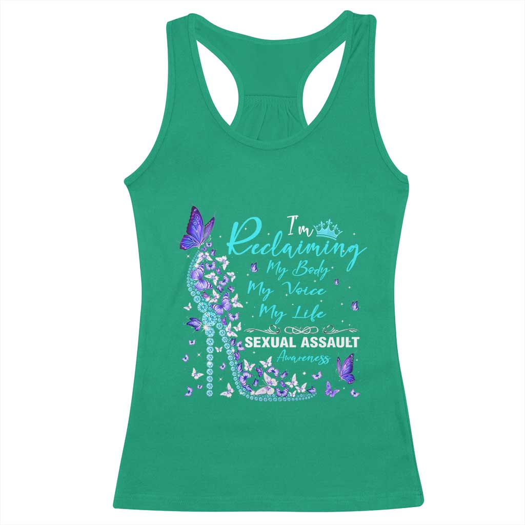 Sexual Assault Awareness Racerback Tank Top I Am Reclaiming My Body My Voice My Life TS14 Irish Green Print Your Wear