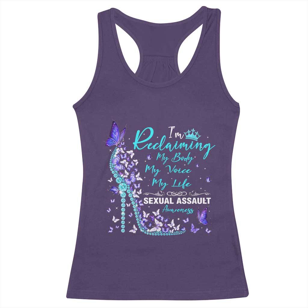 Sexual Assault Awareness Racerback Tank Top I Am Reclaiming My Body My Voice My Life TS14 Purple Print Your Wear