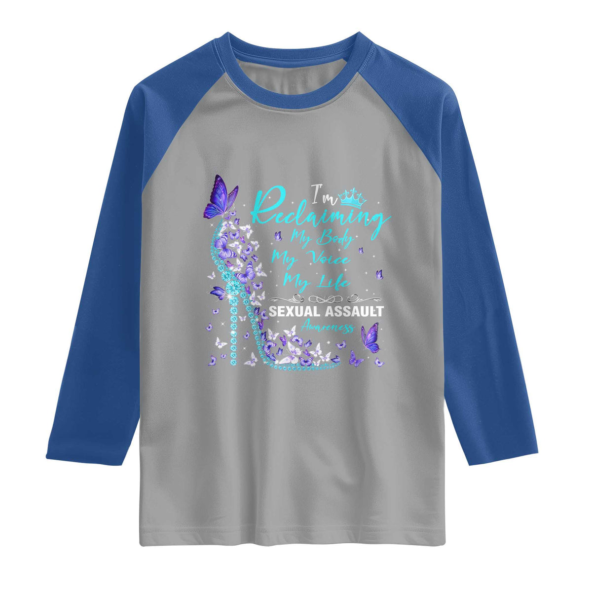 Sexual Assault Awareness Raglan Shirt I Am Reclaiming My Body My Voice My Life TS14 Sport Gray Royal Print Your Wear