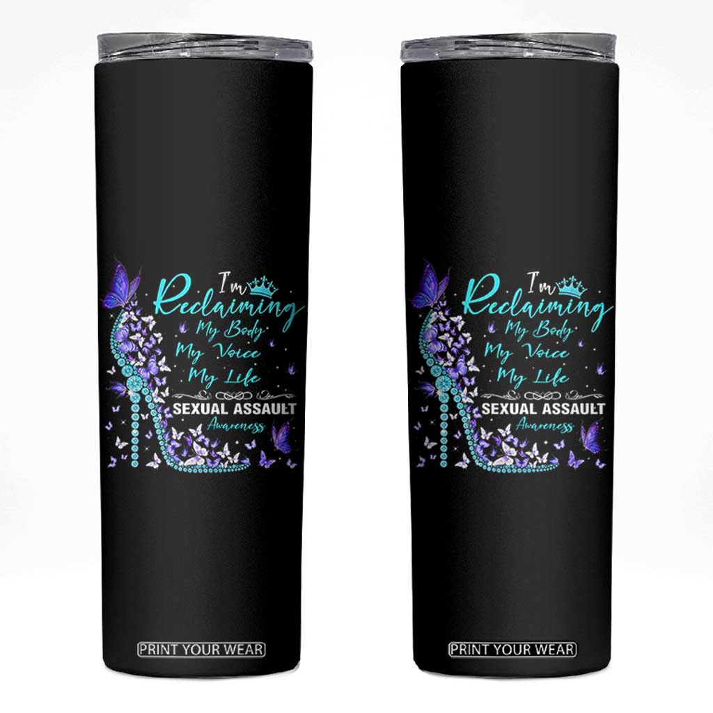 Sexual Assault Awareness Skinny Tumbler I Am Reclaiming My Body My Voice My Life TS14 Black Print Your Wear