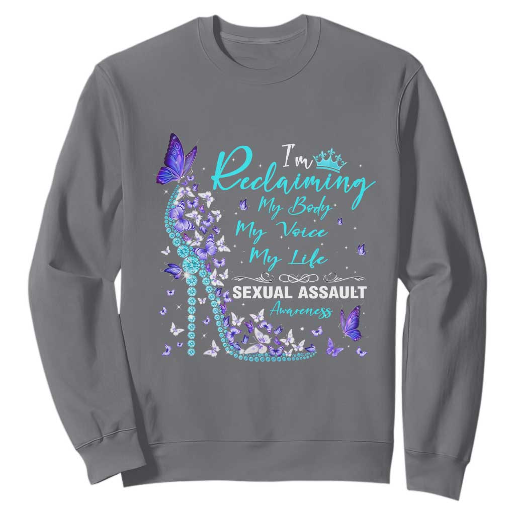 Sexual Assault Awareness Sweatshirt I Am Reclaiming My Body My Voice My Life TS14 Charcoal Print Your Wear