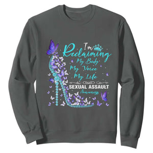 Sexual Assault Awareness Sweatshirt I Am Reclaiming My Body My Voice My Life TS14 Dark Heather Print Your Wear