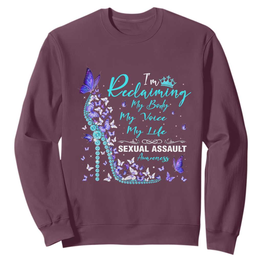 Sexual Assault Awareness Sweatshirt I Am Reclaiming My Body My Voice My Life TS14 Maroon Print Your Wear