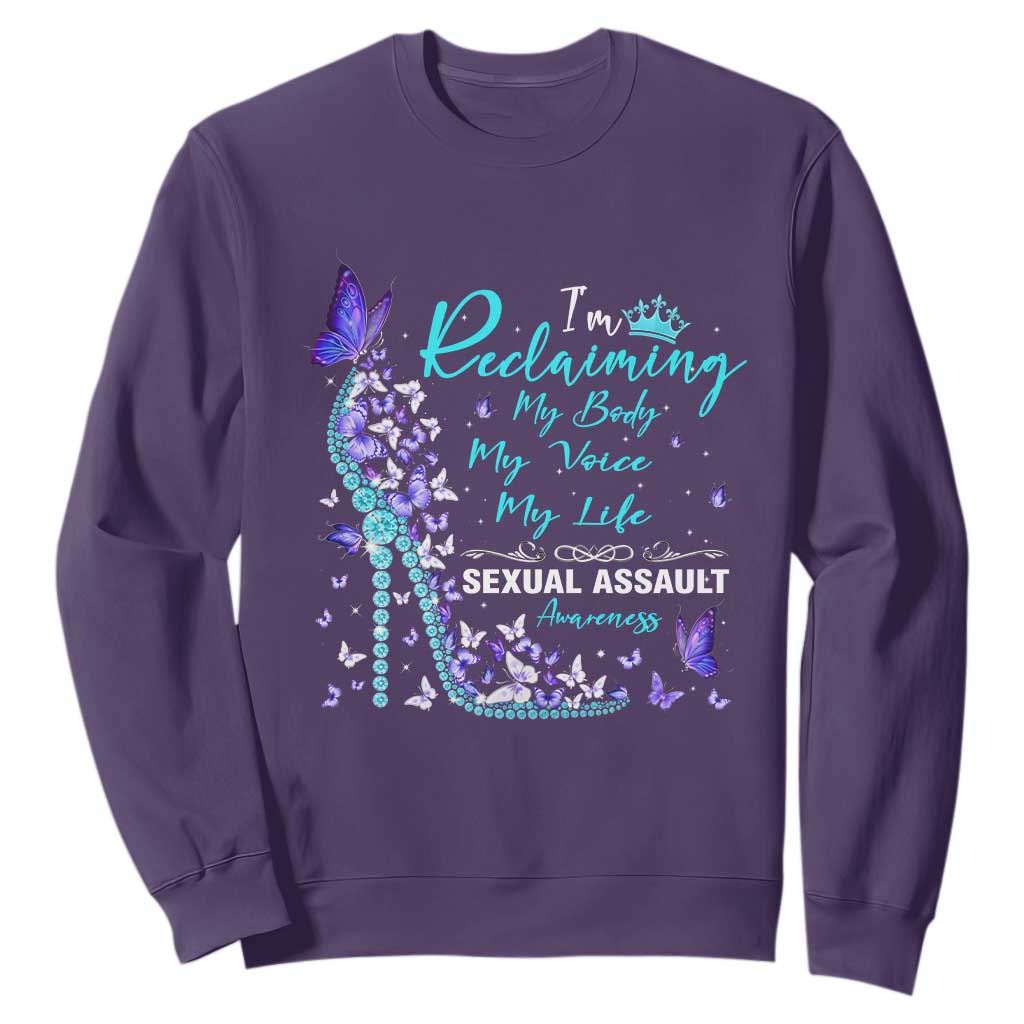 Sexual Assault Awareness Sweatshirt I Am Reclaiming My Body My Voice My Life TS14 Purple Print Your Wear