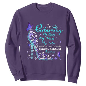 Sexual Assault Awareness Sweatshirt I Am Reclaiming My Body My Voice My Life TS14 Purple Print Your Wear