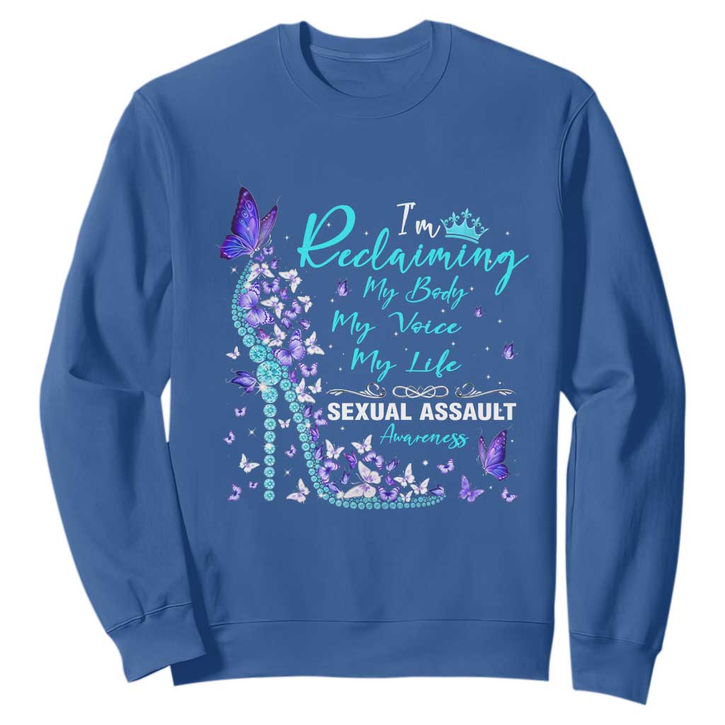Sexual Assault Awareness Sweatshirt I Am Reclaiming My Body My Voice My Life TS14 Royal Blue Print Your Wear