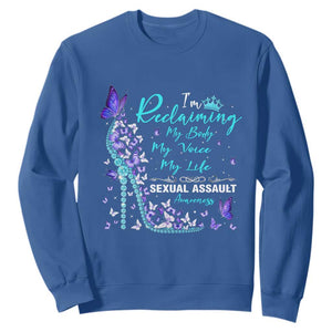 Sexual Assault Awareness Sweatshirt I Am Reclaiming My Body My Voice My Life TS14 Royal Blue Print Your Wear