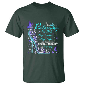 Sexual Assault Awareness T Shirt I Am Reclaiming My Body My Voice My Life TS14 Dark Forest Green Print Your Wear