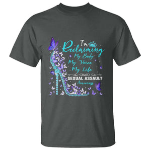 Sexual Assault Awareness T Shirt I Am Reclaiming My Body My Voice My Life TS14 Dark Heather Print Your Wear
