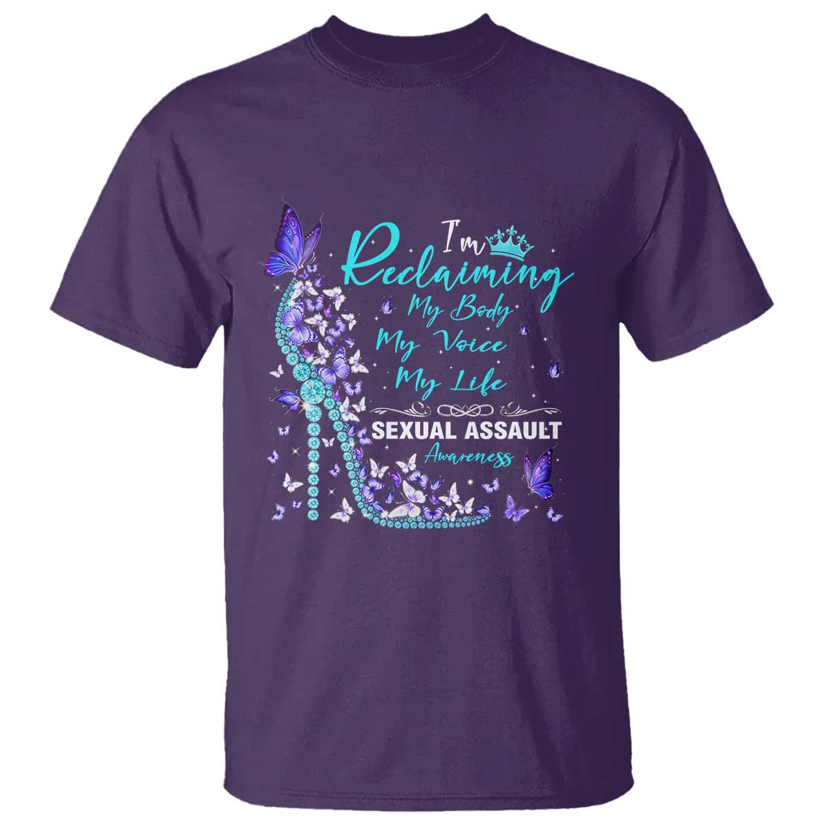 Sexual Assault Awareness T Shirt I Am Reclaiming My Body My Voice My Life TS14 Purple Print Your Wear