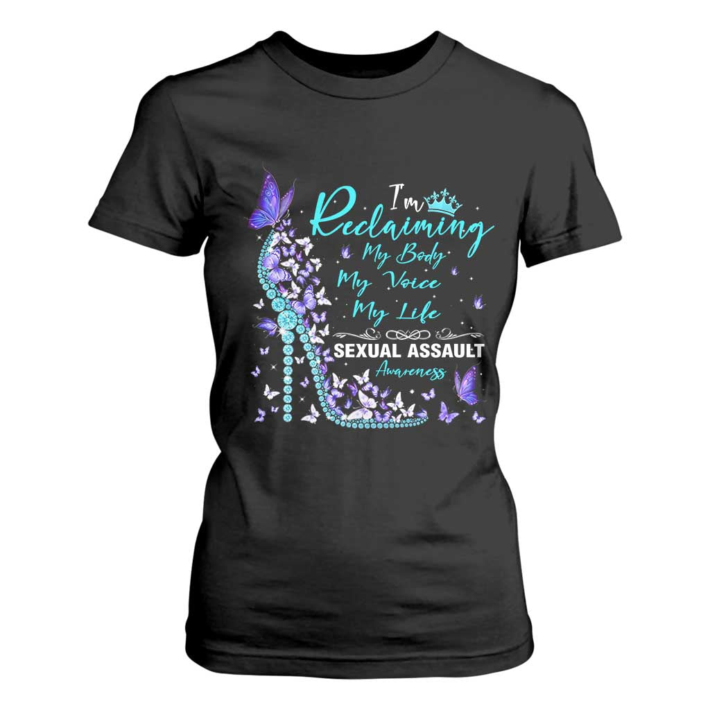 Sexual Assault Awareness T Shirt For Women I Am Reclaiming My Body My Voice My Life TS14 Black Print Your Wear