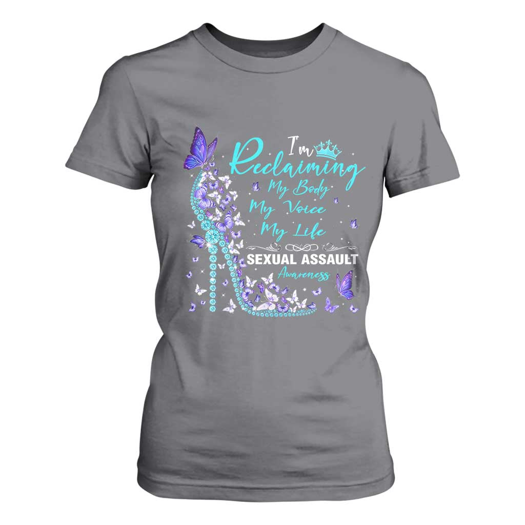 Sexual Assault Awareness T Shirt For Women I Am Reclaiming My Body My Voice My Life TS14 Charcoal Print Your Wear