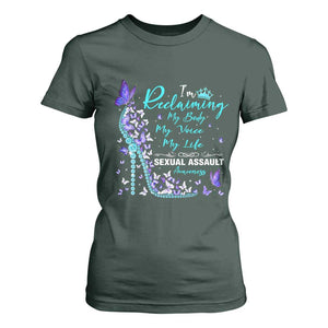 Sexual Assault Awareness T Shirt For Women I Am Reclaiming My Body My Voice My Life TS14 Dark Forest Green Print Your Wear