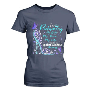 Sexual Assault Awareness T Shirt For Women I Am Reclaiming My Body My Voice My Life TS14 Navy Print Your Wear