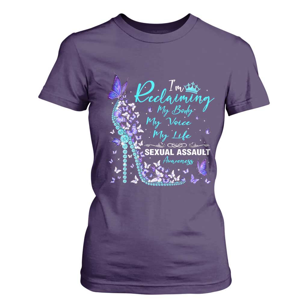 Sexual Assault Awareness T Shirt For Women I Am Reclaiming My Body My Voice My Life TS14 Purple Print Your Wear