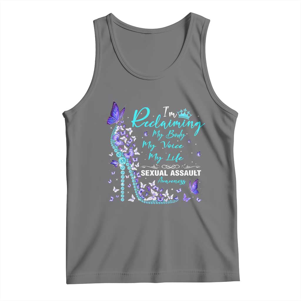 Sexual Assault Awareness Tank Top I Am Reclaiming My Body My Voice My Life TS14 Black Heather Print Your Wear