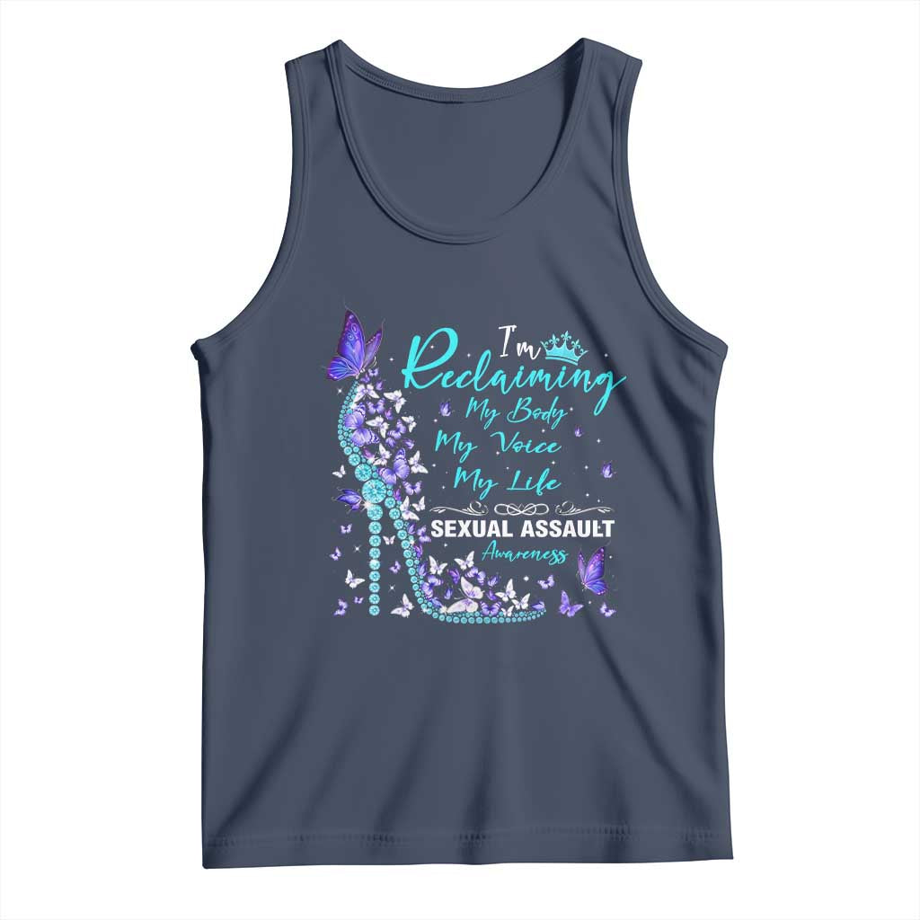Sexual Assault Awareness Tank Top I Am Reclaiming My Body My Voice My Life TS14 Navy Print Your Wear