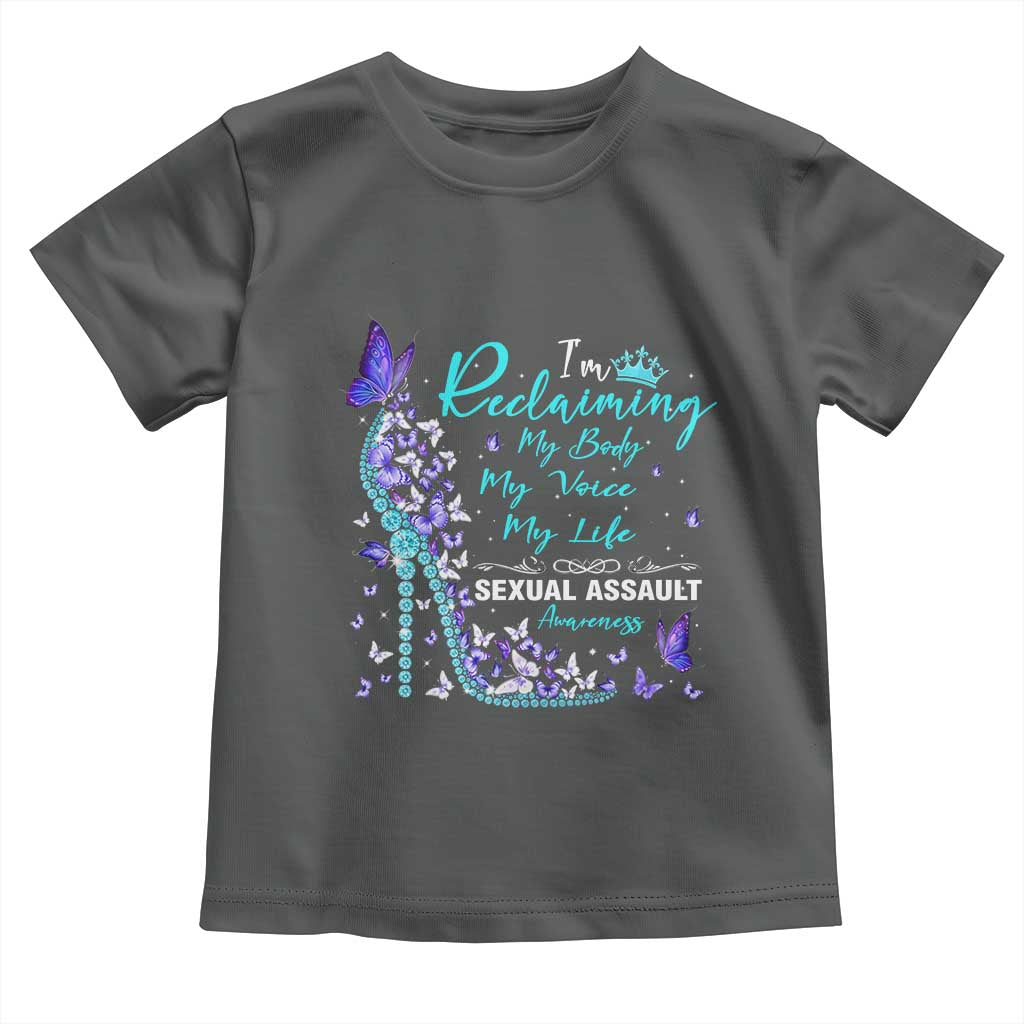 Sexual Assault Awareness Toddler T Shirt I Am Reclaiming My Body My Voice My Life TS14 Dark Heather Print Your Wear