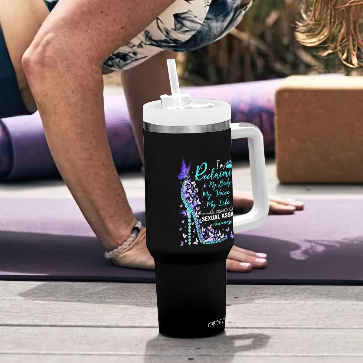 Sexual Assault Awareness Tumbler With Handle I Am Reclaiming My Body My Voice My Life TS14 Print Your Wear