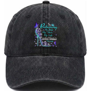 Sexual Assault Awareness Washed Cotton Baseball Cap I Am Reclaiming My Body My Voice My Life TS14 Washed Cap Universal Fit Black Print Your Wear