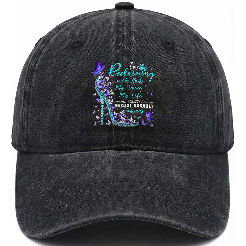 Sexual Assault Awareness Washed Cotton Baseball Cap I Am Reclaiming My Body My Voice My Life TS14 Washed Cap Universal Fit Black Print Your Wear