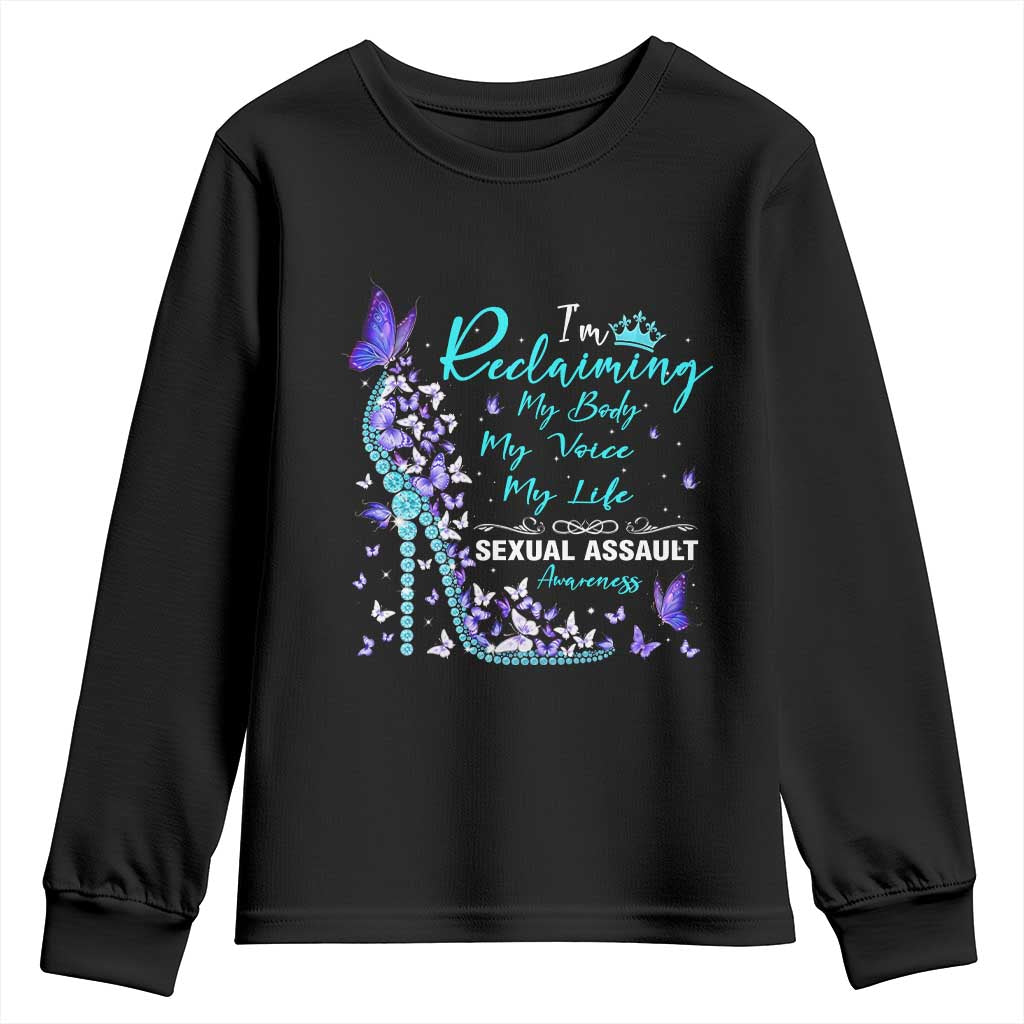 Sexual Assault Awareness Youth Sweatshirt I Am Reclaiming My Body My Voice My Life TS14 Black Print Your Wear