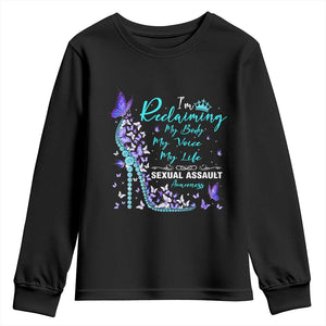 Sexual Assault Awareness Youth Sweatshirt I Am Reclaiming My Body My Voice My Life TS14 Black Print Your Wear