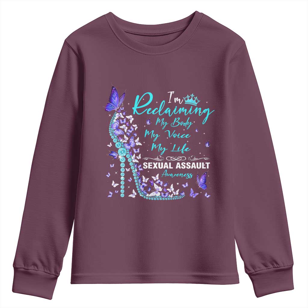 Sexual Assault Awareness Youth Sweatshirt I Am Reclaiming My Body My Voice My Life TS14 Maroon Print Your Wear