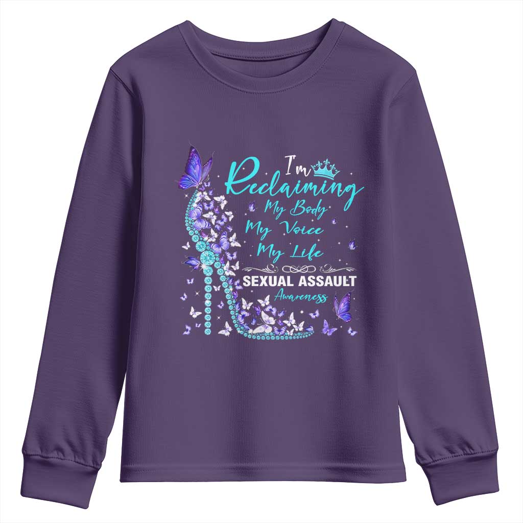 Sexual Assault Awareness Youth Sweatshirt I Am Reclaiming My Body My Voice My Life TS14 Purple Print Your Wear