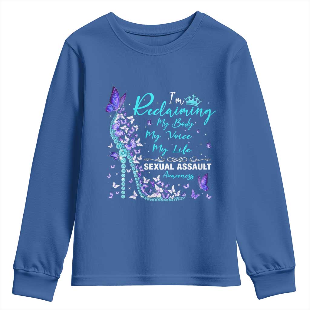 Sexual Assault Awareness Youth Sweatshirt I Am Reclaiming My Body My Voice My Life TS14 Royal Blue Print Your Wear