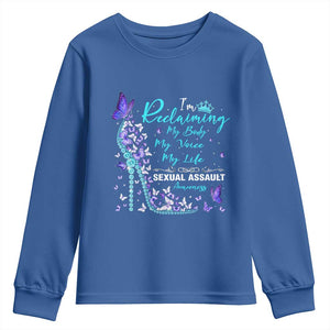 Sexual Assault Awareness Youth Sweatshirt I Am Reclaiming My Body My Voice My Life TS14 Royal Blue Print Your Wear