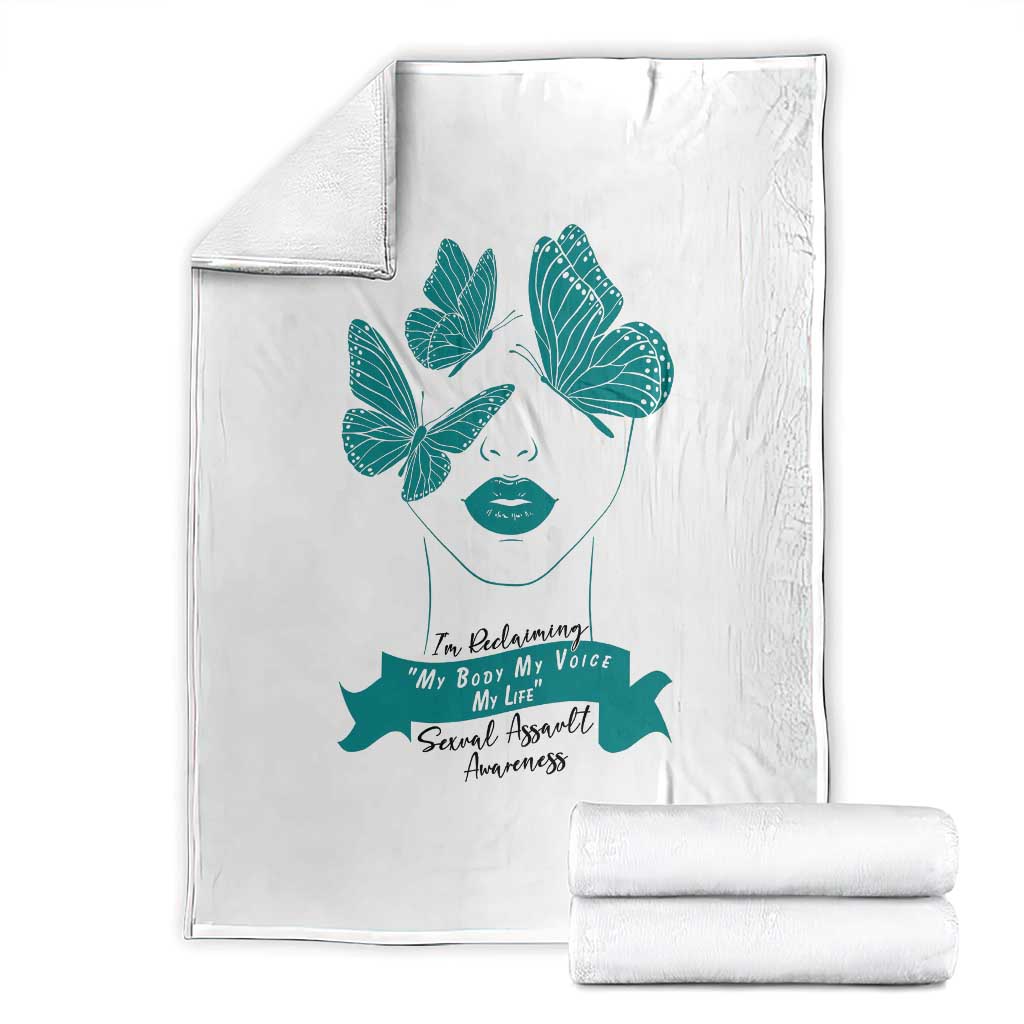 Sexual Assault Awareness Month Throw Blanket I Am Reclaiming My Body My Voice My Life TS14 White Print Your Wear